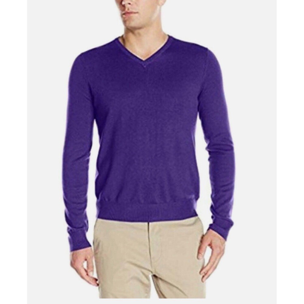 New IZOD Men's V-Neck Solid Fine Gauge‎ Soft Sweater Prism Violet NWT Medium